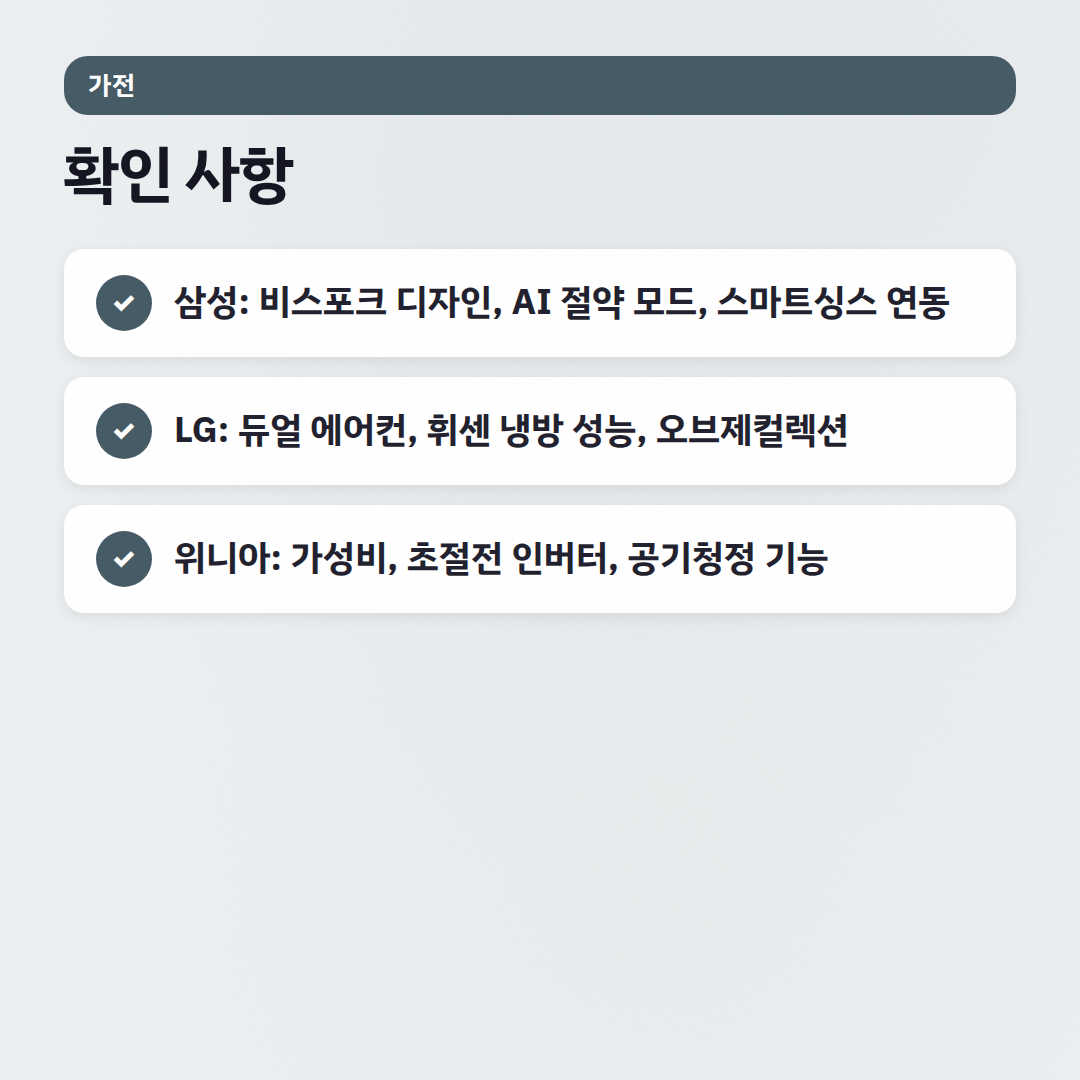 에어컨 브랜드 비교: 삼성, LG, 위니아 꼼꼼 분석 - 확인 사항