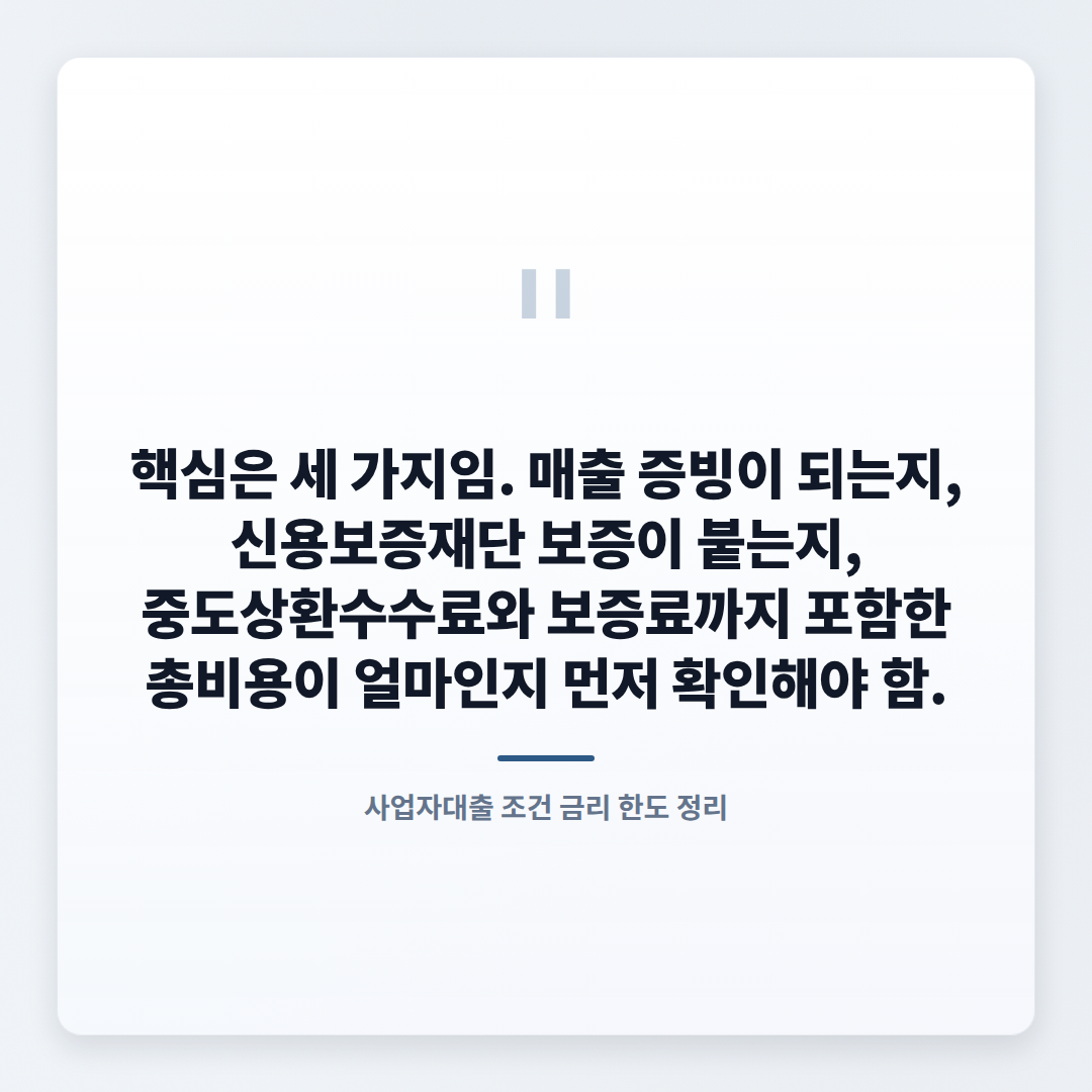 사업자대출 조건 총정리 — 한도·금리·자격 - quote