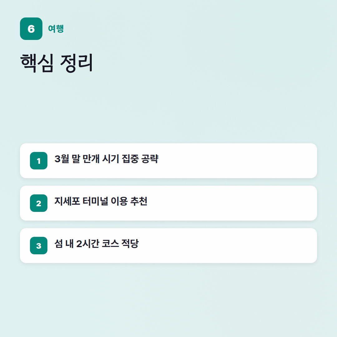 지심도 동백꽃 개화: 3월 말~4월 초가 만개 절정이에요! - 핵심 포인트