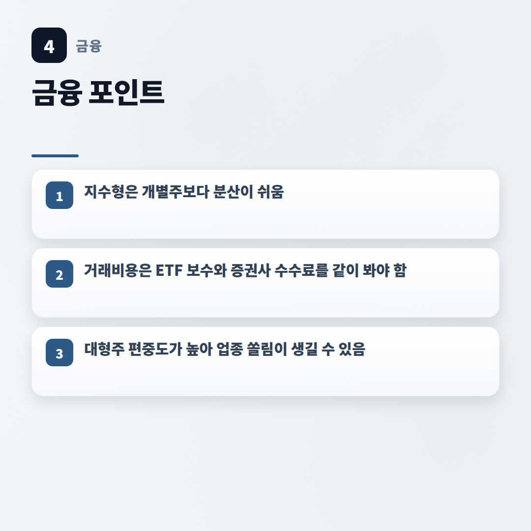 코스피ETF 고르는 법 — 비용·종목·주의점 - key points
