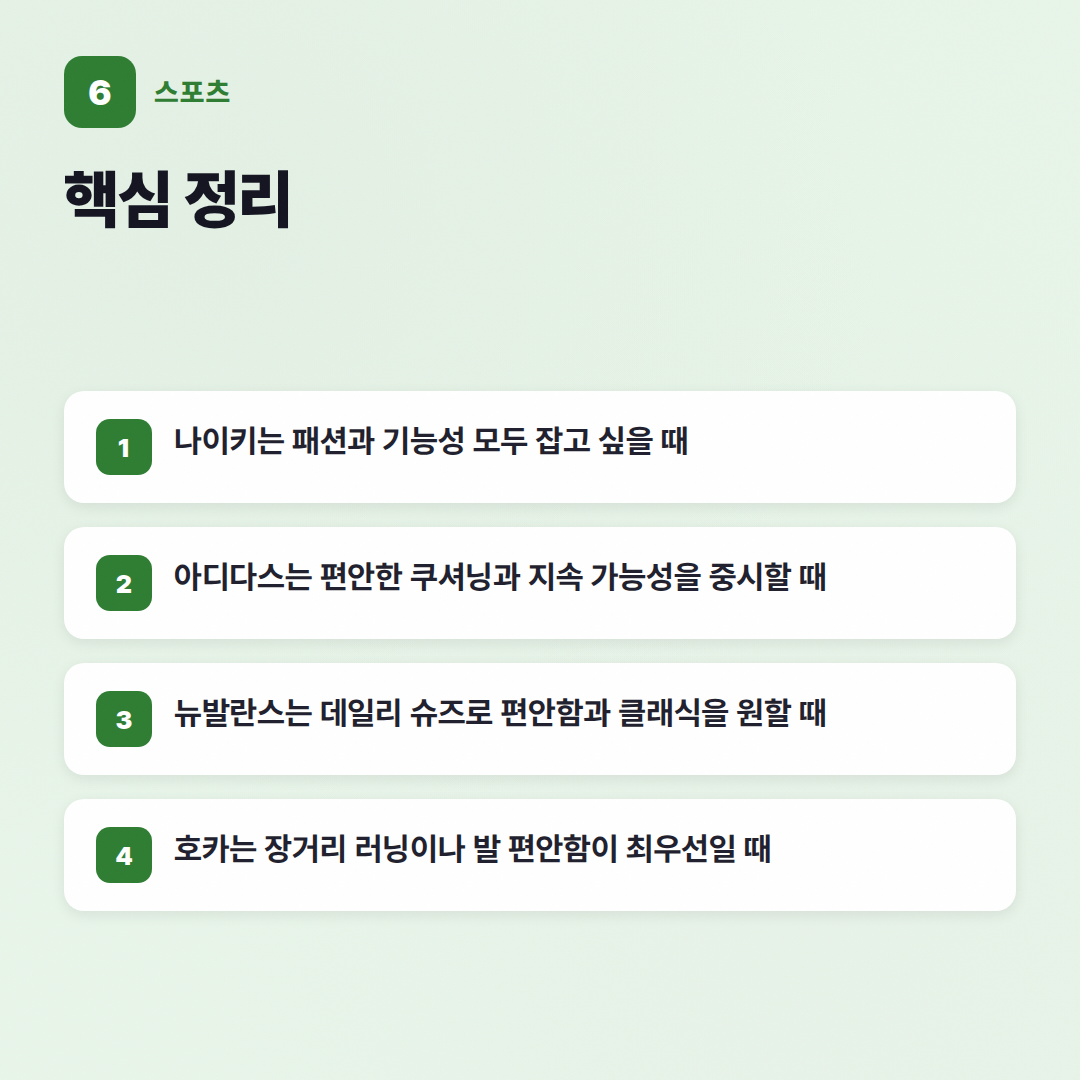 운동화 브랜드 비교: 어떤 브랜드가 나한테 딱일까? - 핵심 포인트
