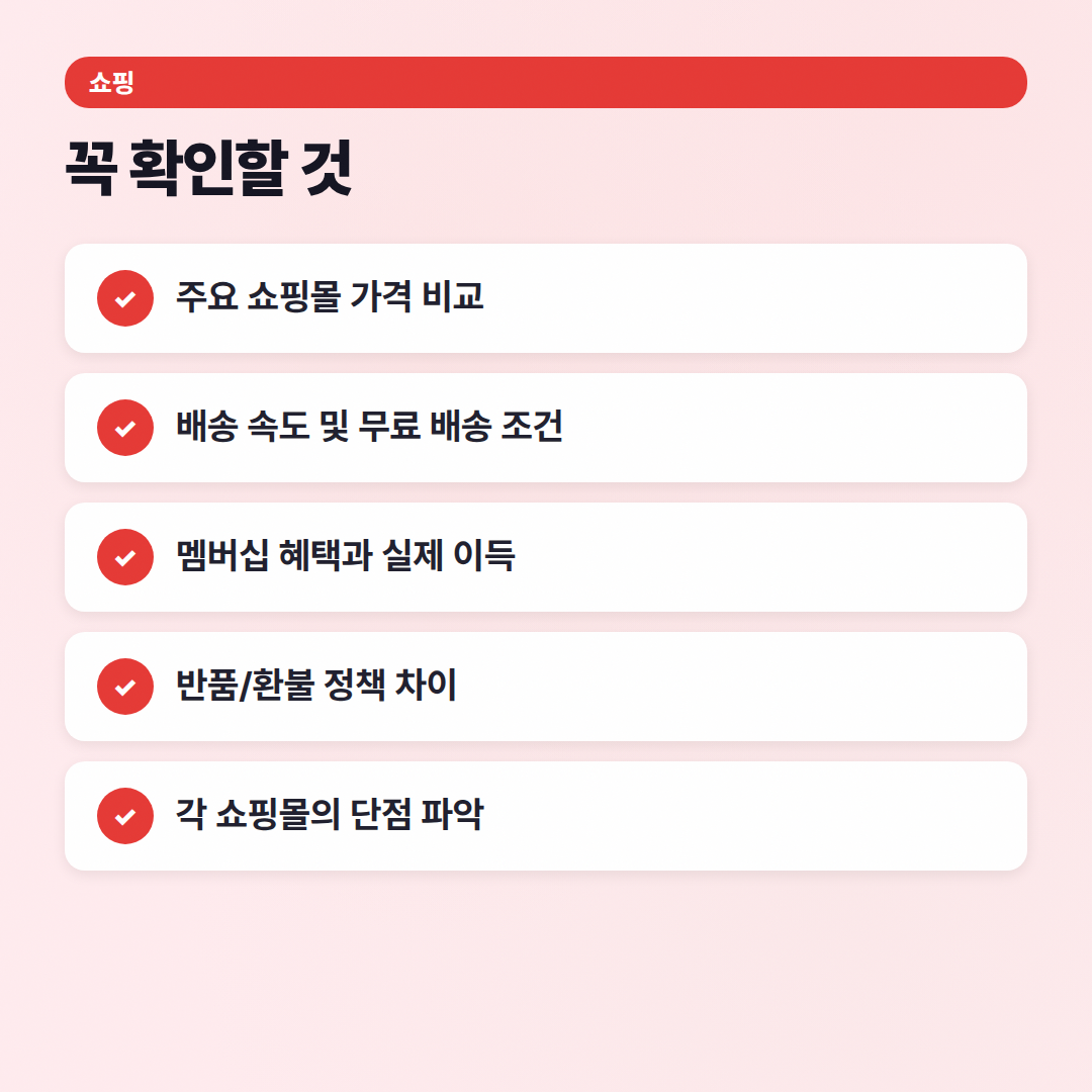 쇼핑몰 비교 분석: 2026년 기준 어디가 제일 쌈? - 체크리스트