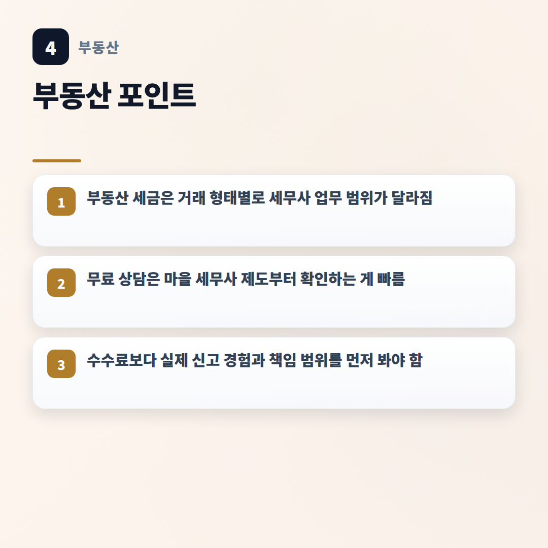 세무사 고르는 법 — 부동산 세금 상담 핵심 - key points