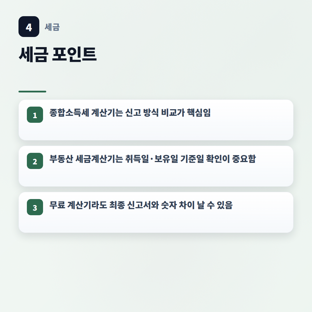 세금계산기 제대로 쓰는 법 — 조건·비용·주의점 - key points