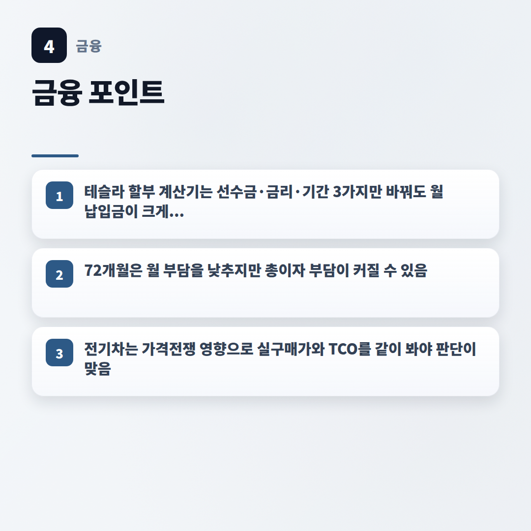 테슬라 할부 계산기 — 월 납입금 정확히 알기 - key points