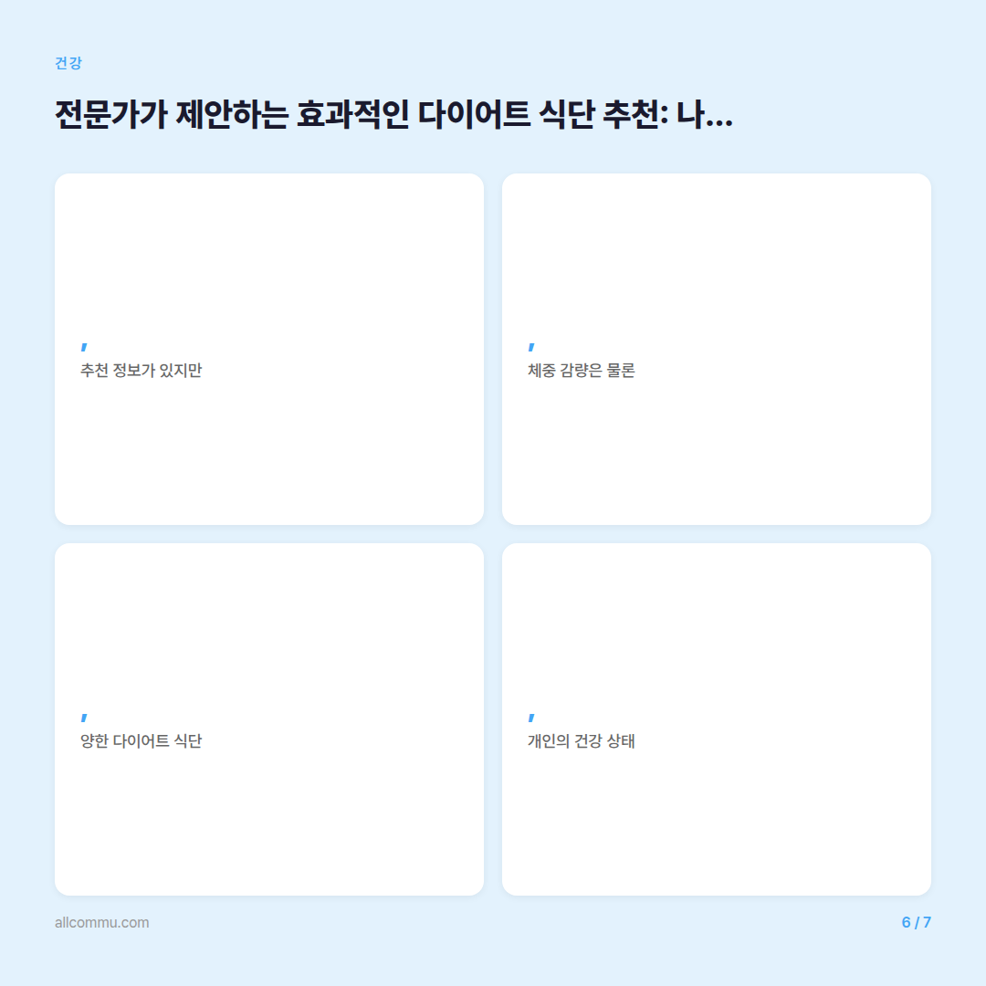 전문가가 제안하는 효과적인 다이어트 식단 추천: 나에게 맞는 최적의 방법은? - 핵심 수치