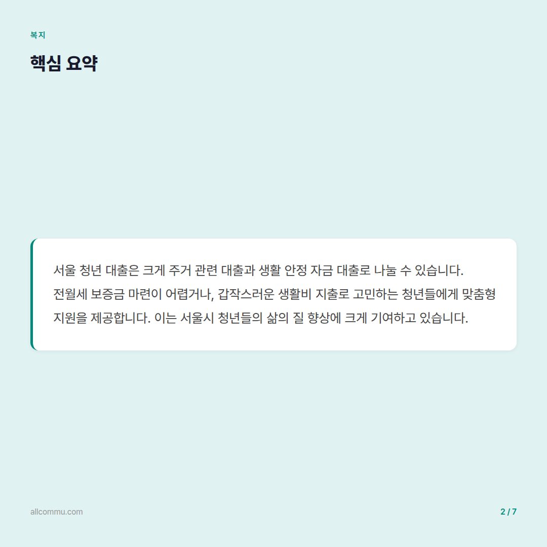 서울 청년 대출: 주거와 생활 안정을 위한 든든한 지원책 완벽 가이드 - 요약